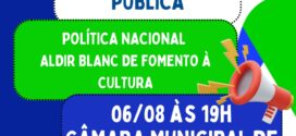 Audiência Pública sobre a Política Nacional Aldir Blanc – PNAB será realizada em Paranaíta