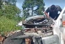 Acidente grave a 4 km de Paranaíta deixa camionete totalmente destruída