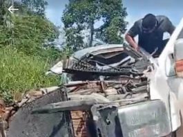 Acidente grave a 4 km de Paranaíta deixa camionete totalmente destruída