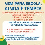 Carlinda abre inscrições para Educação de Jovens e Adultos em janeiro