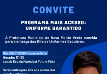 Governo de Nova Monte Verde convida pais para entrega de uniformes escolares