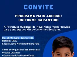 Governo de Nova Monte Verde convida pais para entrega de uniformes escolares
