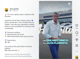 Gamba anuncia nas midias sociais, inauguração do Hospital Regional com estrutura moderna