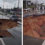 Chuva abre cratera e engole carro e motos na Grande Fortaleza