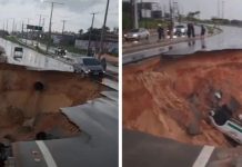 Chuva abre cratera e engole carro e motos na Grande Fortaleza