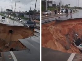 Chuva abre cratera e engole carro e motos na Grande Fortaleza
