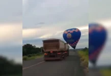 Balão quase é atingido por carreta em pouso em Aquidauana
