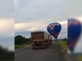 Balão quase é atingido por carreta em pouso em Aquidauana