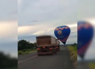 Balão quase é atingido por carreta em pouso em Aquidauana