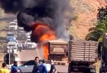 Pneu estoura e carreta pega fogo na MT-320 em Colíder
