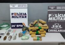 Cavalaria da PM prende dois suspeitos e apreende 13,7 kg de drogas em MT