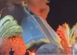 Incêndio destrói imagem de Nossa Senhora Aparecida na entrada de Nerópolis