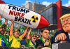 Míssil com pedido de ataque nuclear ao Brasil causa polêmica em ato de Flávio Bolsonaro