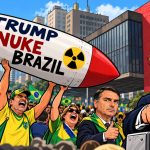 Míssil com pedido de ataque nuclear ao Brasil causa polêmica em ato de Flávio Bolsonaro