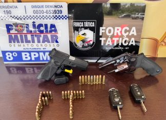 Força Tática apreende armas e detém dois suspeitos de extorsão contra produtor rural em Alta Floresta