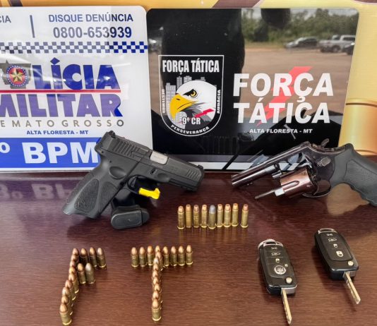 Força Tática apreende armas e detém dois suspeitos de extorsão contra produtor rural em Alta Floresta